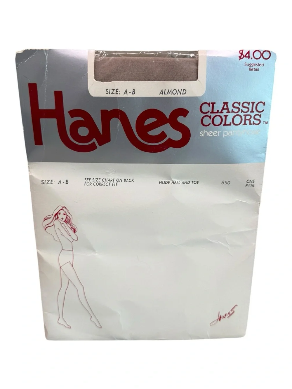 1982 Hanes Classic Colors Sheer Pantyhose Nude Heel And Toe 650 AB Almond